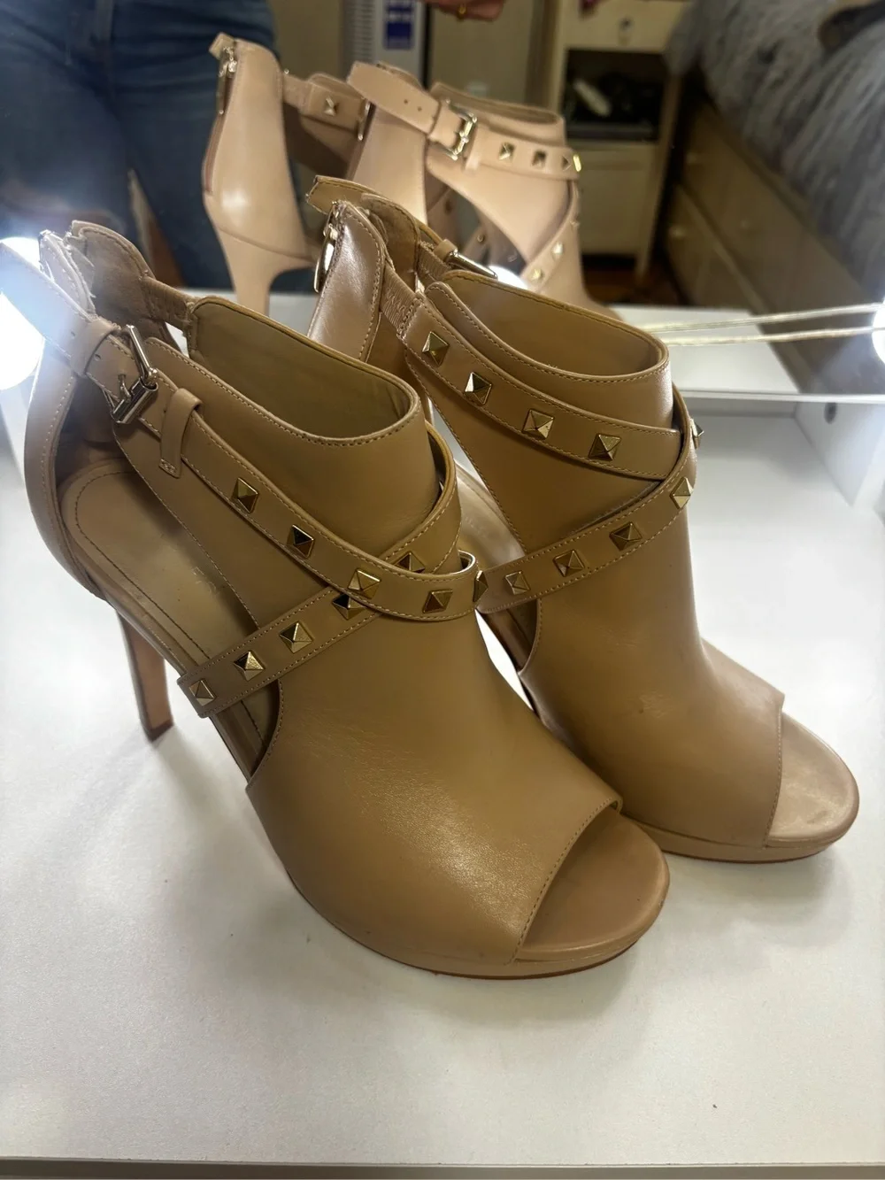 Michael Kors Beige Studded Peep-Toe High Heel Sandals